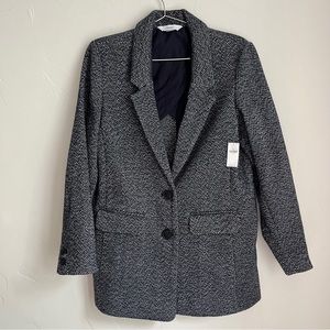 NWT Blue/White Old Navy Oversized Boyfriend Herringbone Blazer Coat Jacket